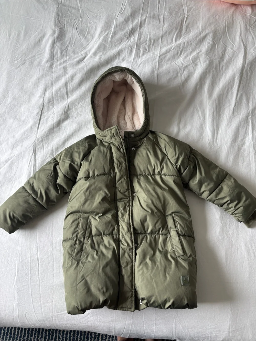 GAP PURE Girls Size 5 Sage Green Puffer Coat with Furry Lining